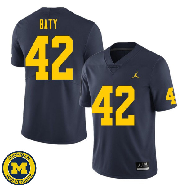 Mens Michigan Wolverines #42 John Baty Navy College Game Jersey